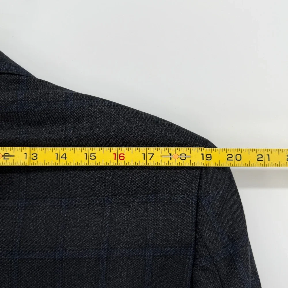 Jos. A. Bank Reserve Mens 42 Long Silk Wool Windowpane Blazer Charcoal Grey Blue